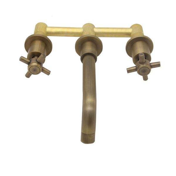 basin faucet wall sink basin mixer tap set antique/gold bathroom spout faucet and cold with double 3 sets faucet